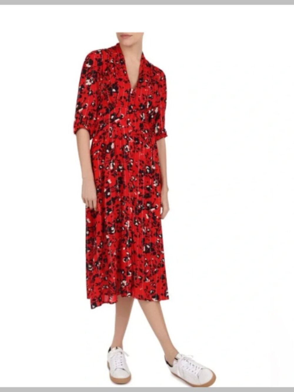 ba&sh Red Floral Midi Dress
